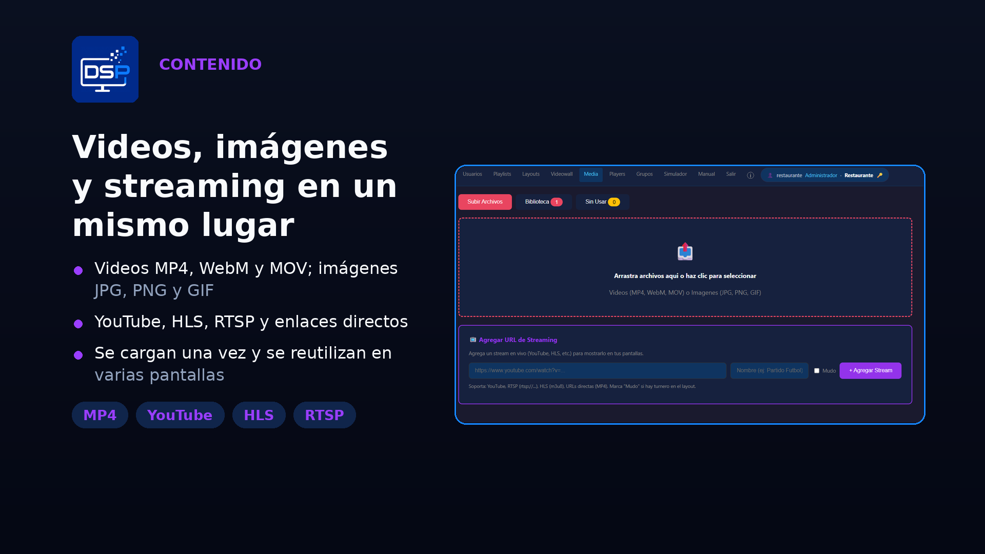 Pantalla de ejemplo de DSP Player