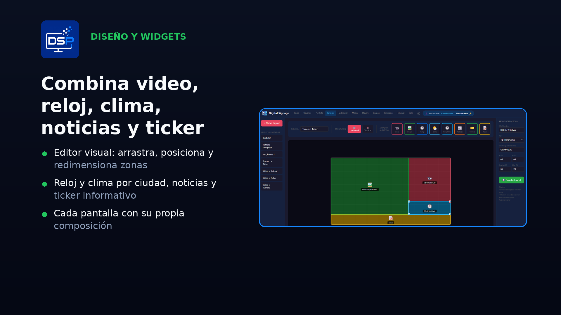 Pantalla de ejemplo de DSP Player