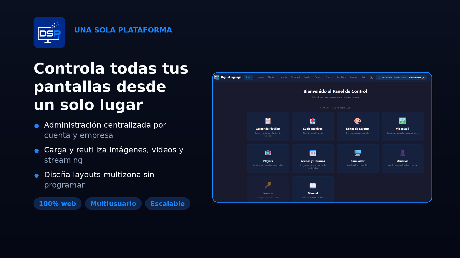 Pantalla de ejemplo de DSP Player