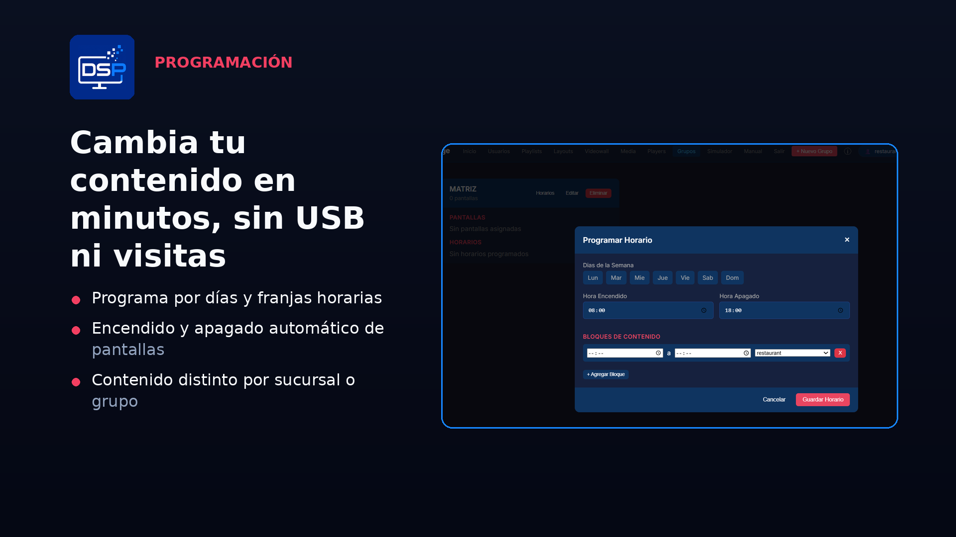 Pantalla de ejemplo de DSP Player